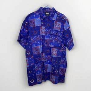 Dogg Supply by Snoop Dogg Mens XL Bandana Blue Red Paisley Short Sleeve Casual